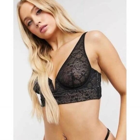 Free People Tameeka Longline Underwire Bra Black Lace XS NWT - Picture 1 of 4